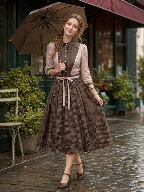 KEER QIAOWA Rare Vintage Dainty Prairie Belted Midi Dress XS/S